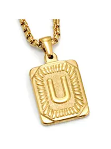 1 Pc Golden Hip-hop Initial Letter U-Z Tag Pendant Necklace for Women Men Premium Hypoallergenic Stainless Steel Exquisite Embossed Craftsmanship Trendy Unisex Jewelry for Rich Layered Retro Details Classic Casual Styling for All-day Comfortable Wear