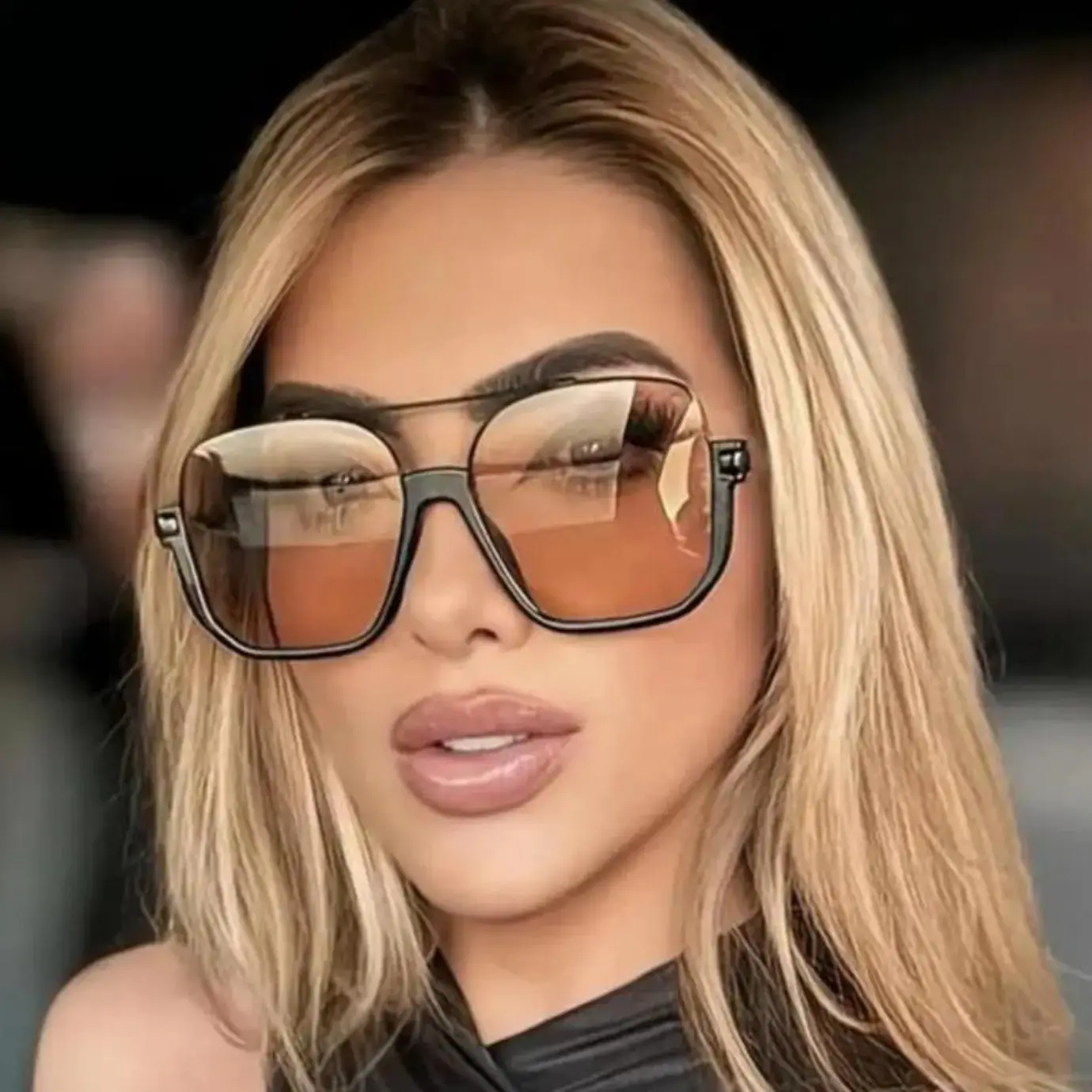 Female Vintage Sunglasses with a Semi Rimless Wrap-Around Frame, Tinted Lenses in a Full-Coverage Silhouette, UV400 Protection, Oversized, Blue Light Blocking Lens