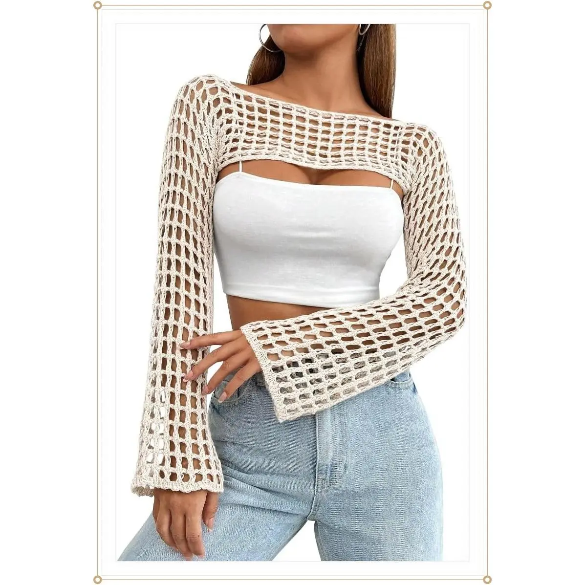 Women's Crochet Bolero Shrug Y2K Hollow Out See Through Cropped Knit Sweater TopGift