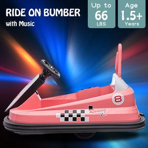 【GARVEE】Electric Ride-On Bumper Cars for Toddlers Ages 1.5-6 with Steering Wheel, Safety Belts, 360 Degree Spin, 2 Speeds, Lights, Music & Horn. Available in Red, Pink, White, and Green.