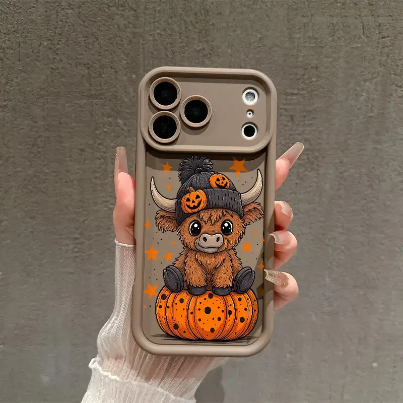 Highland Cow Pumpkin Star Fall Customized Aesthetic Soft TPU Phone Case - Shockproof, Multi-Model Fit for iPhone 11-17 Plus & Samsung Galaxy S22-S26, Unisex Phone Accessory
