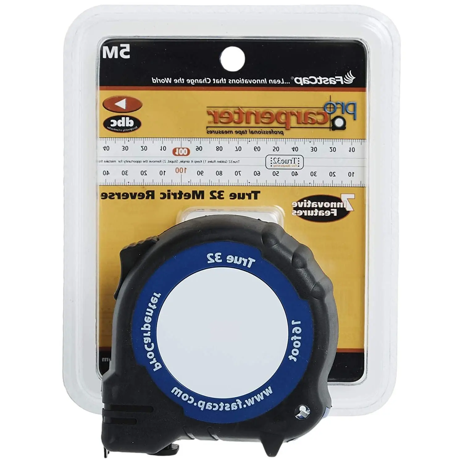 FastCap ProCarpenter True32 Metric Reverse Measuring Tape, 16' Length | Metric Measurements Readable from Right or Left Hand, Ideal for Professionals and Home Improvement, 99953