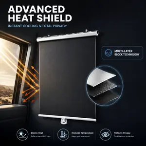 Drill-free Suction Cup Blackout Roller Shade, Instant Cooling & Privacy Protection. One-touch Retractable Design, Simple and Convenient to Use.