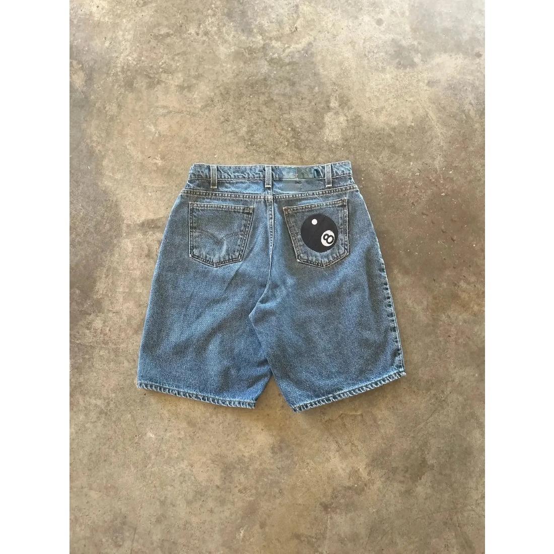 American Retro Gothic Halloween Geometry Graffiti Print Denim Shorts Men Women Y2k Low Waist Baggy Knee Length Jeans Jorts Short Streetwear Trendy Vintage 90s Style Cool Hip Hop Casual Festival Unisex