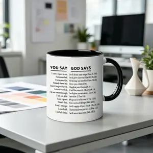 Inspirational Christian Coffee Mug, You Say God Says Design, Perfect for Daily Use, Ideal Gift for Believers, Durable Ceramic Material