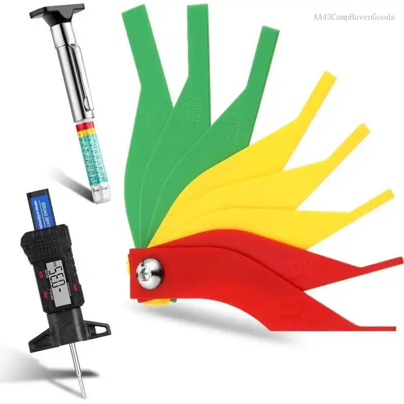 3 Pieces Tire Tread Depth Gauge Tool Digital Tire Tread Depth Gauge Brake Lining Thickness Gauge Coded Tire Tread Depth Gauge Automotive Brake Pad Measure Ruler for Motorcycle, Car, Truck and BusAA43CampHavenGoods