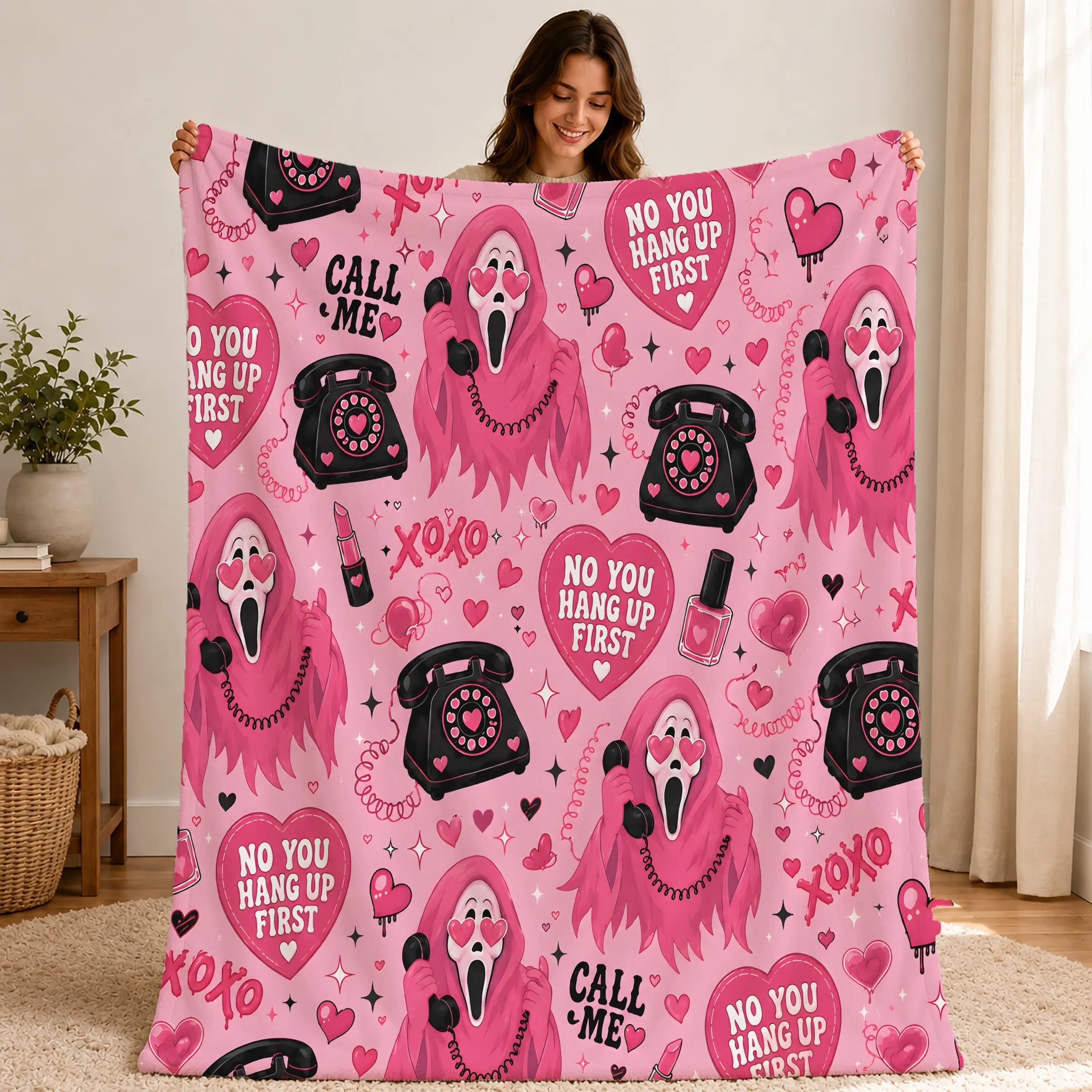 Halloween Ghost Face Flannel Blanket, Soft High-Density Flannel, Perfect for Sofa Bed Office Nap, Halloween Photo Props, Gift for Horror Fans