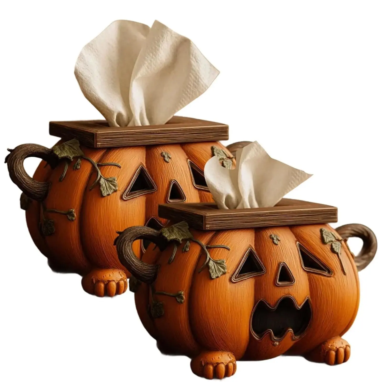 Halloween Pumpkin Paper Towel Holder Stand, Scary Halloween Decorative Cover with Eyes, Cartoon Style Storage Box for Home Use