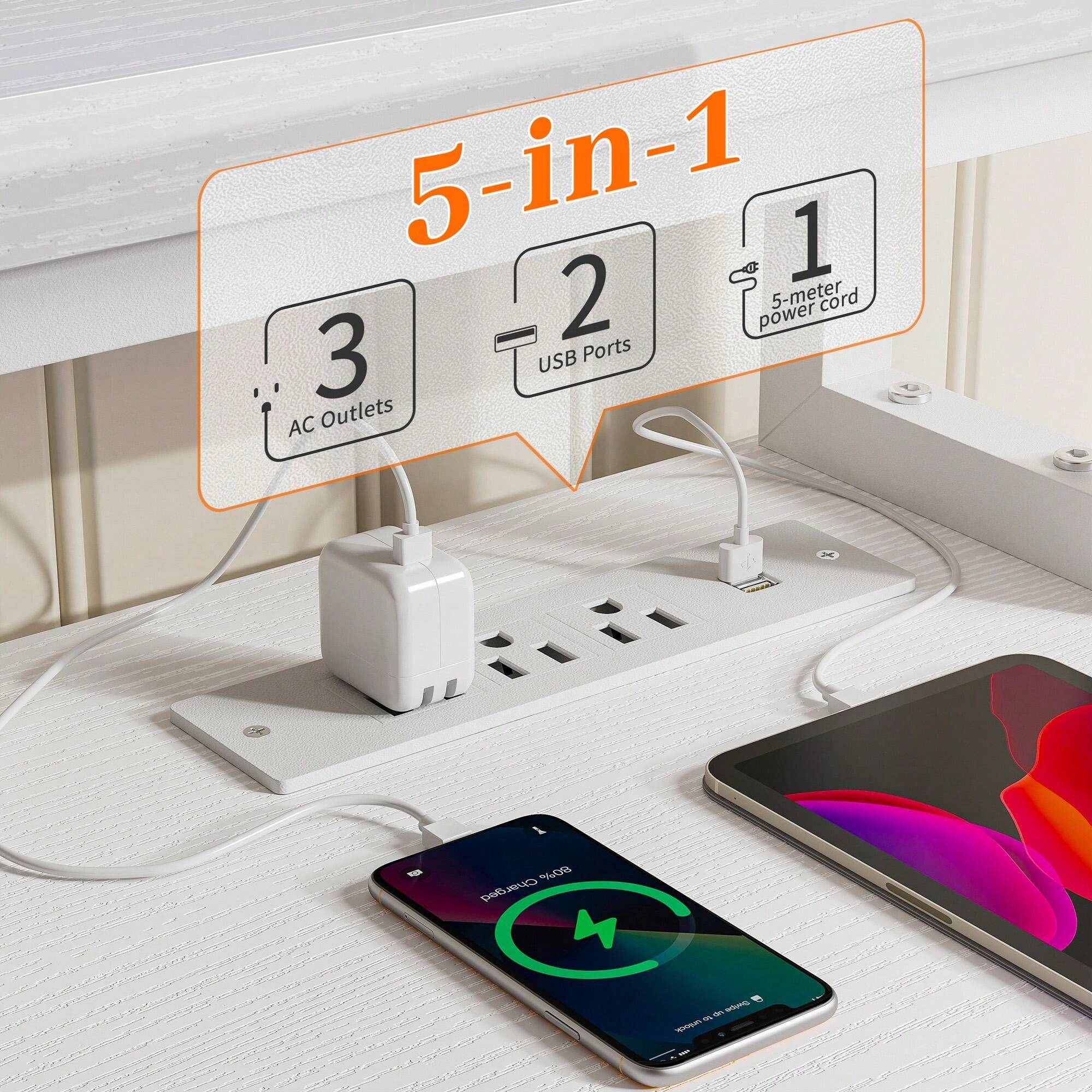 56.5" Computer Desk With File Drawers Cabinet, Study Writing Gaming Desk With Power Outlets, Home Office Desk With Shelves Monitor Stand, Work Table With Printer Space