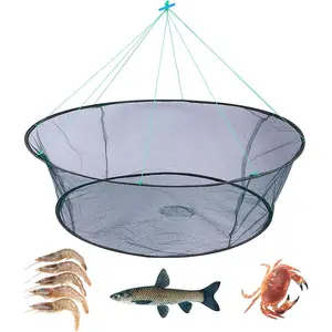 Foldable Nylon Fishing Net Minnow Crab Trap Portable Drop Net with Rope for Pier Bridge Fishing for Minnows Crawfish Shrimp