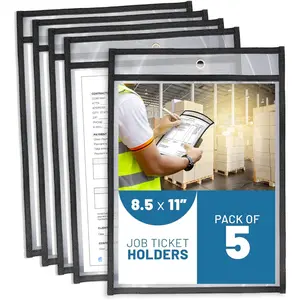 5 Pack Job Ticket Holders 8.5x11 - Work Order Plastic Sleeves for Documents - 8 1/2 x 11 Shop Ticket Holders - Dry Erase Pocket Sleeves - Dry Erase Pockets - Dry Erase Sleeve - Clear Pocket Sleeve