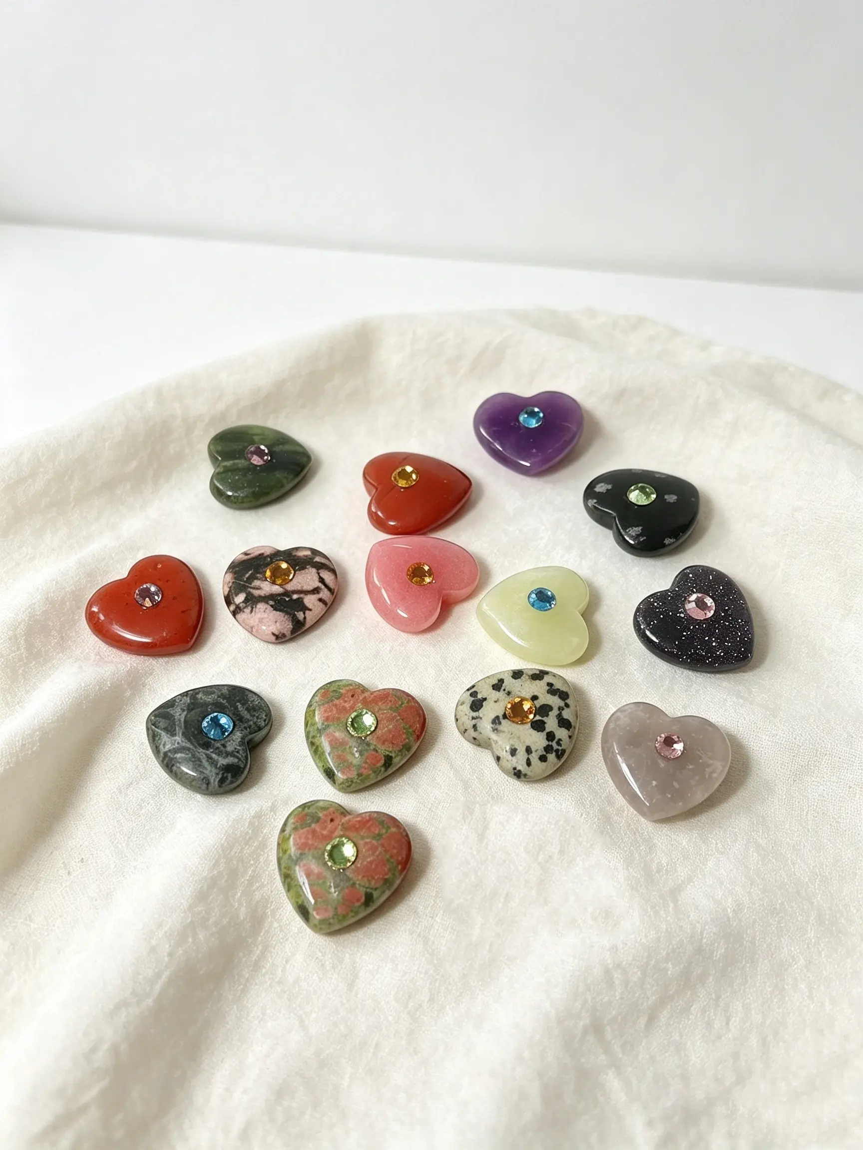 6/12/20 Pieces 20mm Mixed Color Heart Ornament, Natural Crystal Jewelry Gift Set, Home Decor Accessories, Elegant Design