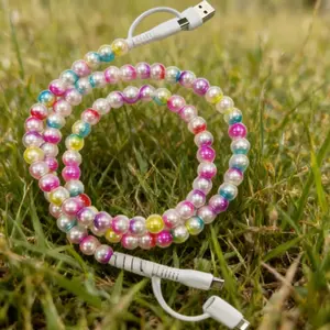 Electroplated Colorful Bead Data Cable, Four-In-One Gradient Rainbow Beaded Phone Charging Cable, 1m, Stylish and Durable Design