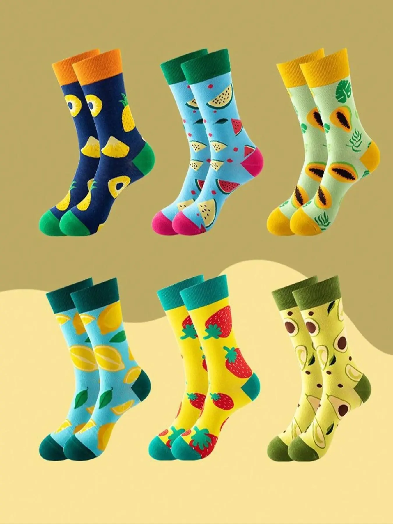 Women's Fruit Print Ankle Socks, Cute & Fun Long Socks, Breathable Anti-Odor, All Seasons, Fall Fashion, 1/3/6 Pairs Pack