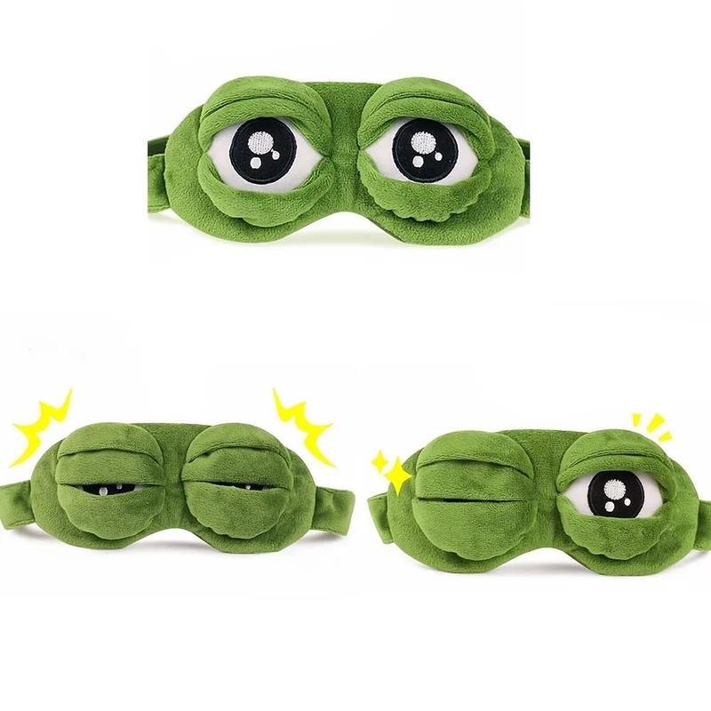 3D Frog Sleep Mask Cute Cartoon Eye Mask Soft Plush Comfortable Light Blocking Adjustable Lightweight for Travel Nap Sleep Home Relaxation Funny Gift Green Frog Design