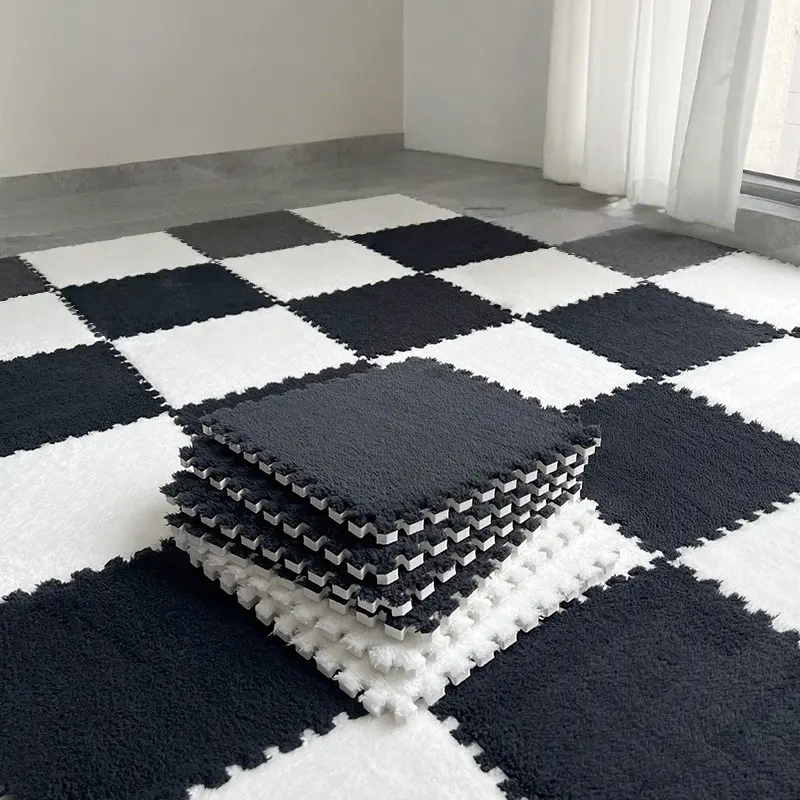10-Piece Long Pile Patchwork Rug Set, Washable Floor Mat for Bedroom & Living Room, Home Use Minimalist Style Carpet