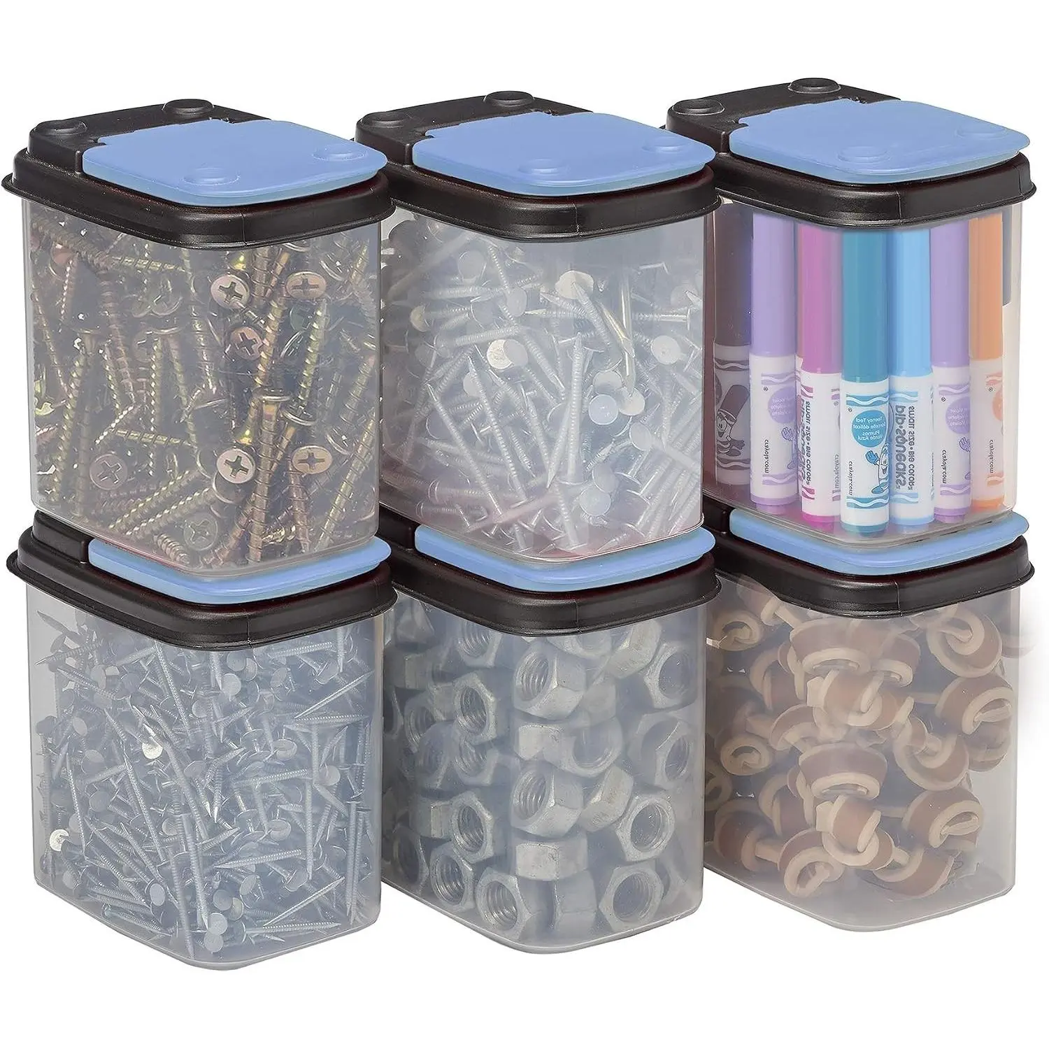 Multi-Purpose Hardware Storage Bins Bits (1 Quart - 8 Pack) | 1qt, hardware and tools and workshop supplies, stackable, nut and bolt storage containers, screw organizer, screw container