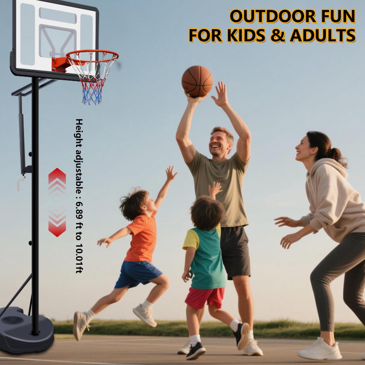[Fahuac] Portable Basketball Hoop Height Adjustable 6.9-10ft - 34x23in Polycarbonate Backboard, Heavy-Duty Steel, Water/Sand Fillable Base, Indoor Outdoor.