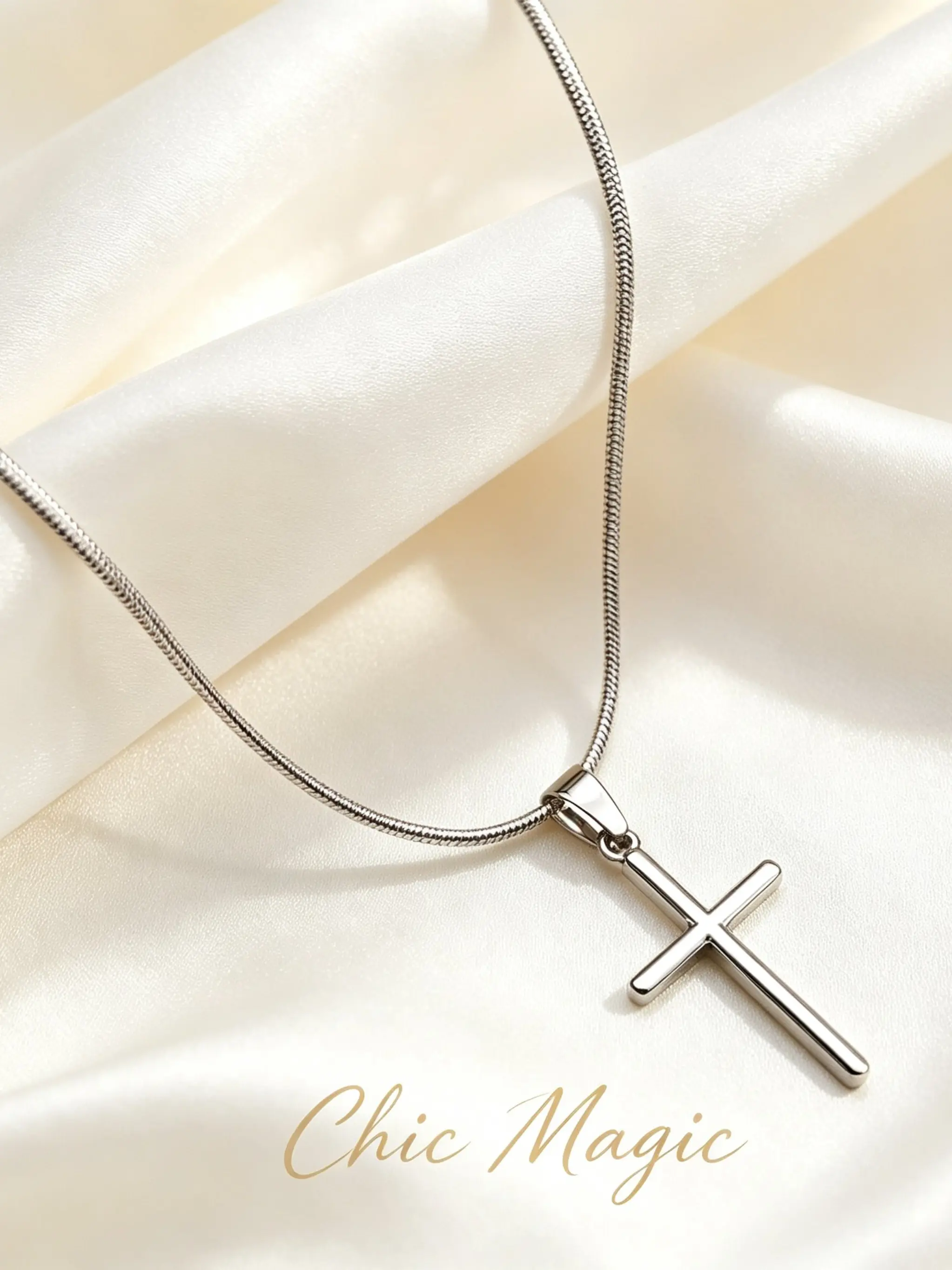 18K Gold Plated Cross Pendant Necklace, Two Color Minimalist Cross Charm, Waterproof Titanium Steel Snake Chain, Dainty Stackable Jewelry Gift For Women Daily Church Party Occasion