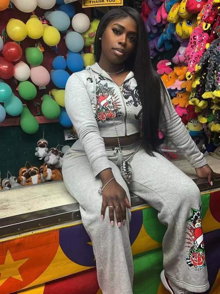 2 Piece Sets Womens Clothing Letter Print Sweatsuit  Zipper  and Sweat Pants Suits Tracksuit Set Womenswear Comfort Fitted Hot Pink Hoodie