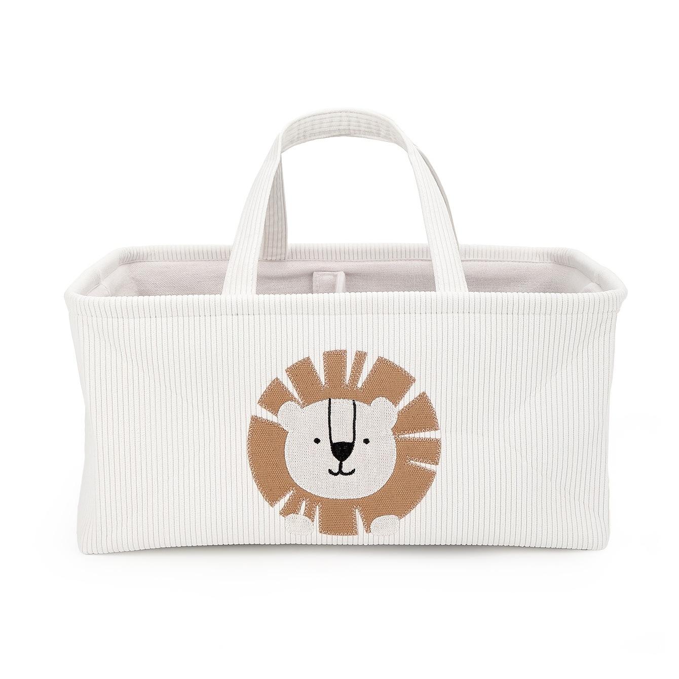 Cute Cartoon Lion Storage Basket with Handle & Divider, Portable Diaper Caddy Organizer for Baby Nursery, Toy & Clothes Storage Bin for Home