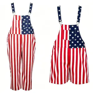 Red, White & Blue Star Stripe Overalls –  Memorial Day, National Holiday Celebrations, Parades, Parties, and Casual Vacation Wear