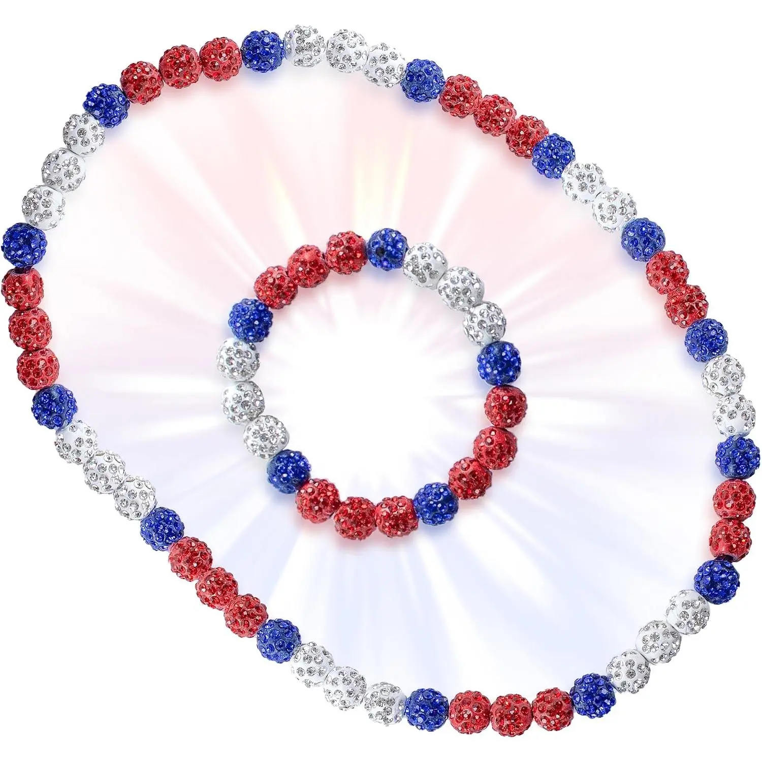Baseball Bead Necklace Rhinestone Bracelet for Men Drip  | Red White and Blue, Bling Chains