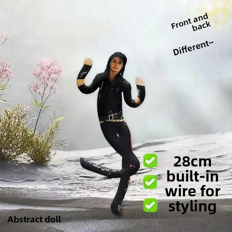 28cm Poseable Michael Jackson Abstract Stuffed Doll Built-in Bendable Wire For Free Styling Dual Sided Printing Plush Ornament Unique Souvenir Present For King Of Pop Collectors Fans