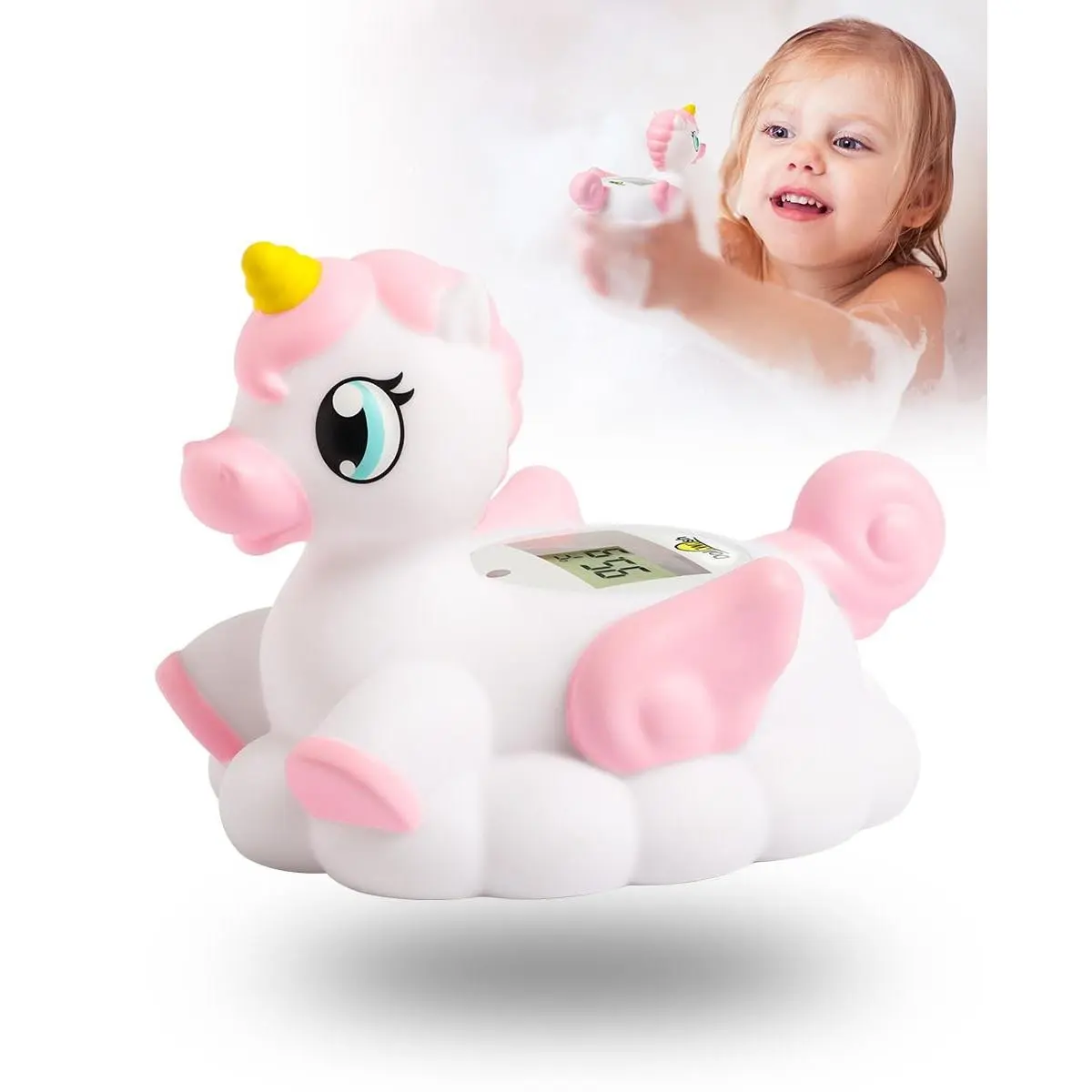 Baby Bath Thermometer - Digital Temp. Unicorn-Shaped Floating Rubber Toy for Newborn-Infant Bathtub Water, Model WP01