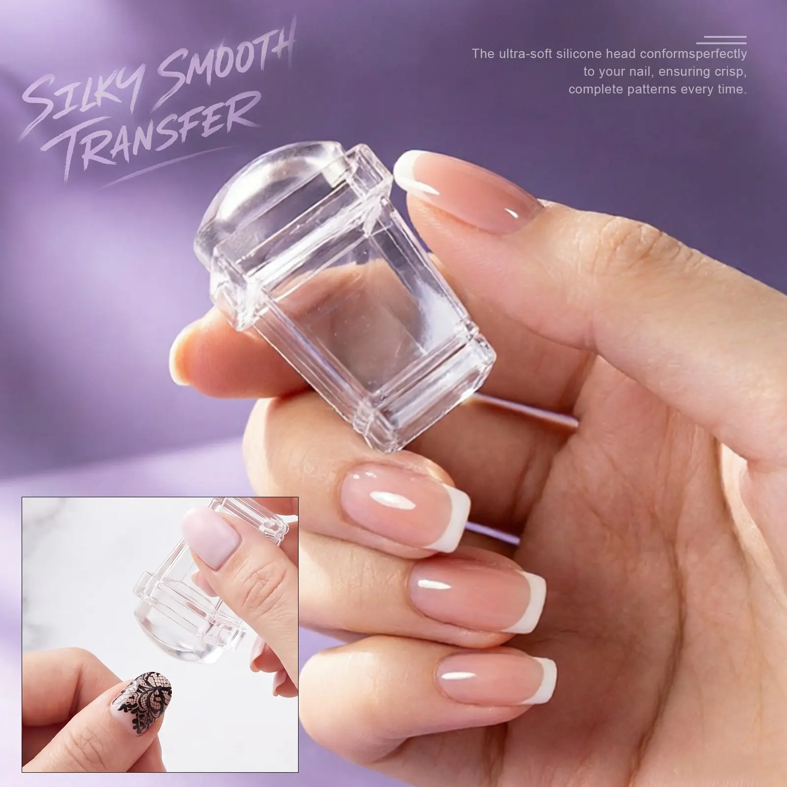 Nail Art Tool Kit Clear Silicone Nail Stamping Plate And Scraper Set For DIY Nail Decoration Mini Nail Art Stamp Set Nail Art Tool Kit For Creative Nail Design Fast and Easy French Tip Nail Art with Clear Silicone Stamper and Scraper Nail Design Tools