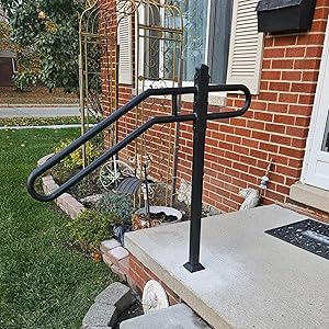 31.5"-9.5" L X 35.5" H Single Post Wrought Iron Handrails for 1-3 Steps, Railing for Steps, Handrail for Entrance, Porch (Black)