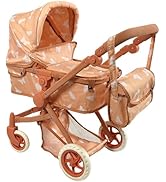 Convertible Combo Baby Doll Stroller for 3 Year Old Girls & Up |   Play Toy Baby Stroller for Dolls, Folding Adjustable Bassinet Carriage Buggy with Storage Basket Converts to Sit Up Pushcart Pram, Red