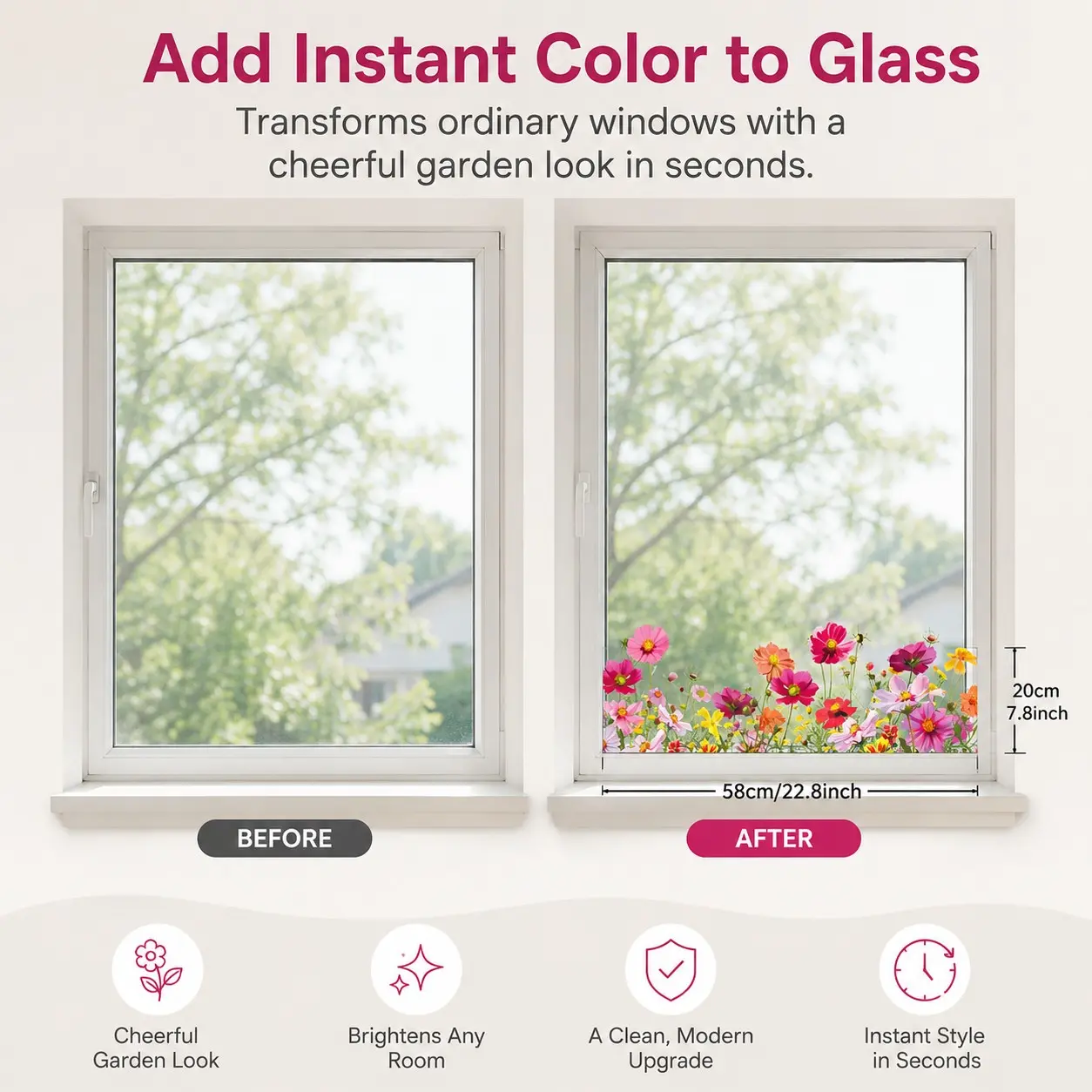 1 Pc Colorful Floral Window Sticker – Transparent Flower Glass Decal, Decorative Window Border Sticker, Floral Window Film, Balcony Glass Decoration, Glass Door Decal and Spring Flower Window Decoration.