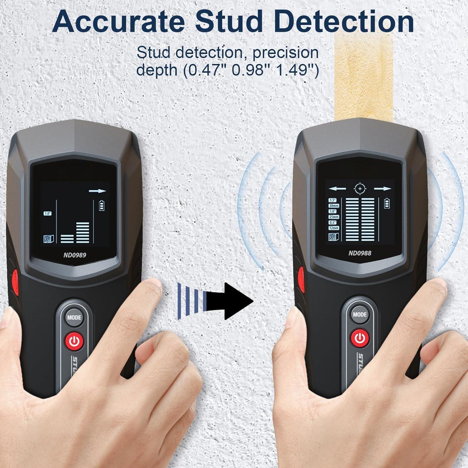 ND0988 Stud Detector -  Wall Scanner for  Stud Detection with Multiple Depth Modes, Backlit LCD Display, and Audio  - Ideal for  Renovations and Installation Projects