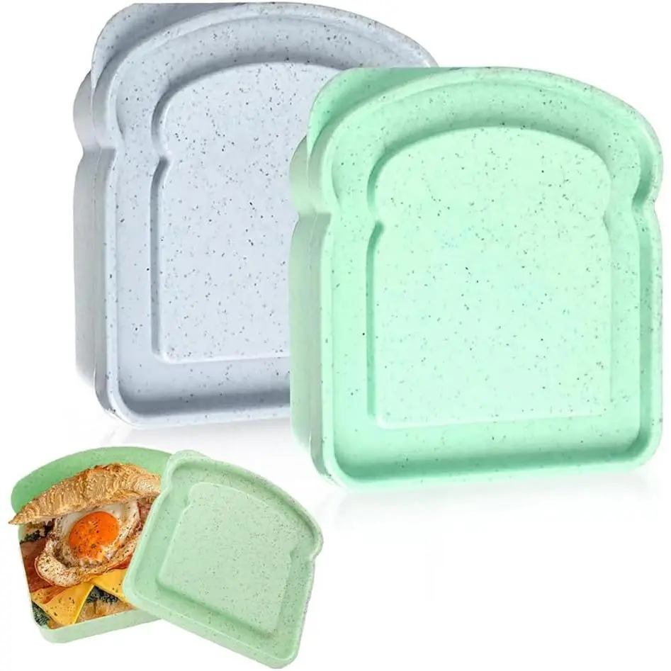 Sandwich Containers, Sandwich Containers for Lunch Boxes,  Plastic  Storage Sandwich Box with Lid, , Microwave Safe, for Family Adults for Office, Camping (Green & Blue)
