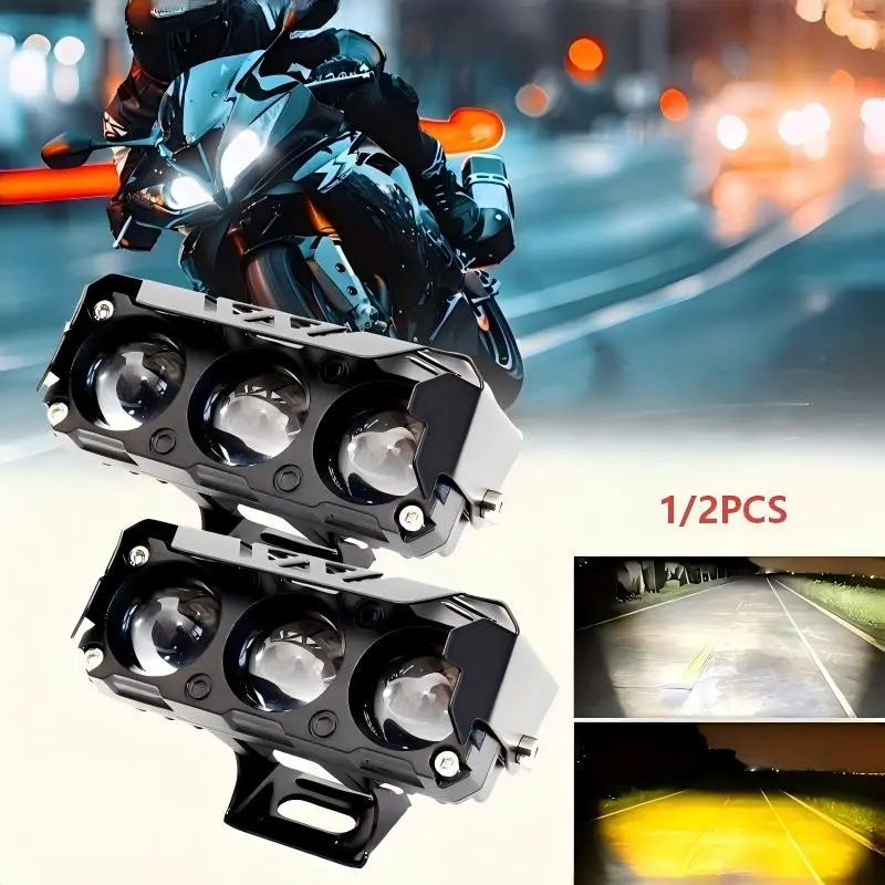 Motorcycle LED Dual Color Spotlights, Long and Short Range Fog Lights, 12-36v Mini Lens Headlight, Fits Cars Trucks Suv Utv Off-Road Vehicles, Auxiliary Lights