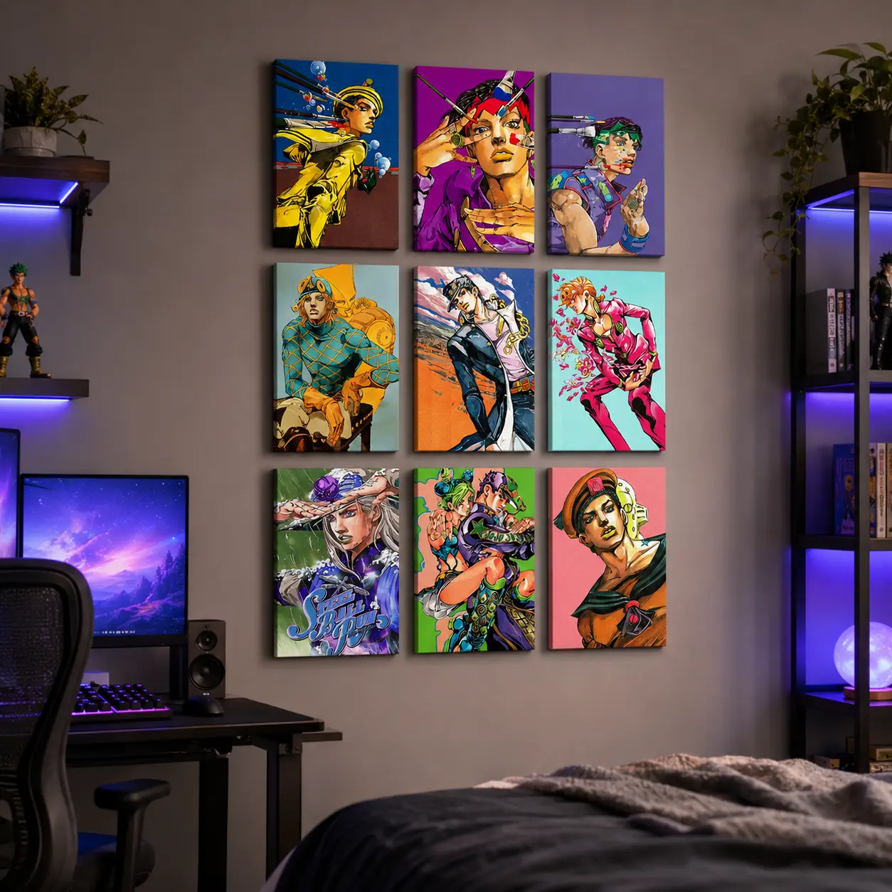 JoJo's Bizarre Adventure Joestar Anime Canvas Wall Art, Japanese Manga Poster Print for Teen Fans Girls Boys, Bold Shonen Action Aesthetic Decor for Bedroom Dorm Gaming Room Office or Studio, High Quality Otaku Collector Gift, Birthday Present