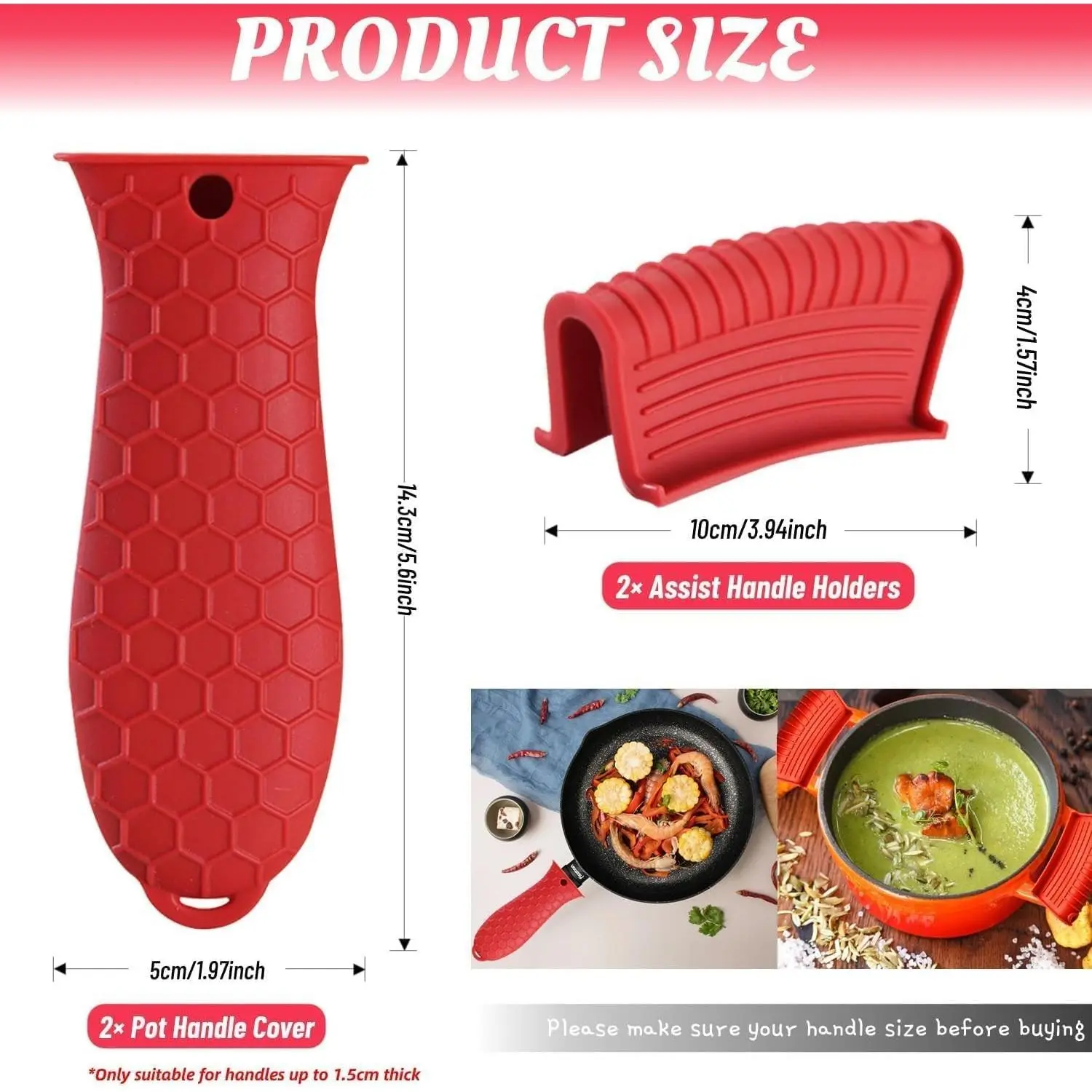 Silicone Heat-Resistant Pot Holders, Nonslip Handle Sleeve for Hot Pans, Skillets & Cast Iron Cookware (4PACK/Black)