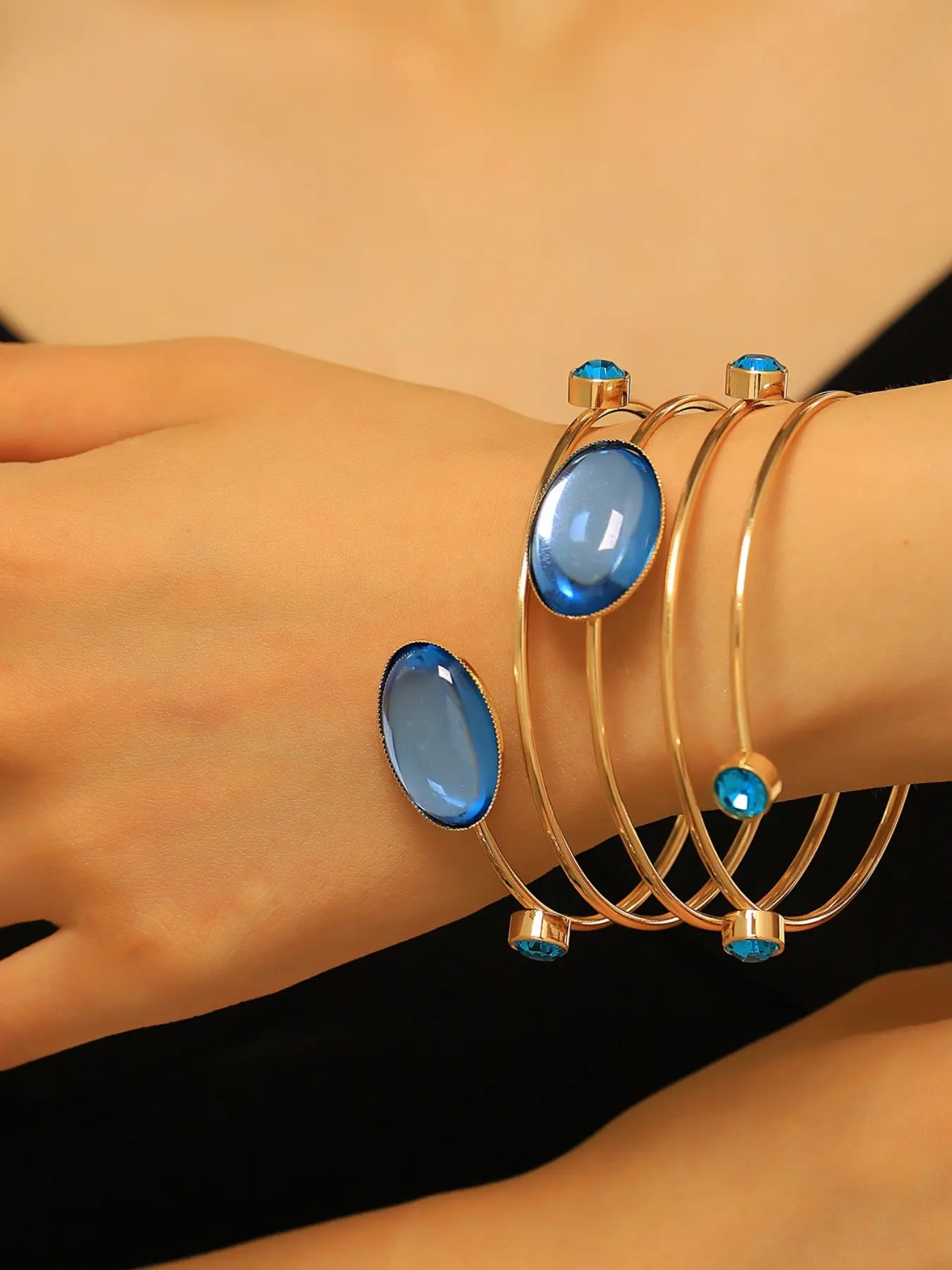 Multilayer Sapphire Bracelet, Bohemian Vintage Fashion Jewelry, Bold Multilayer Sapphire Open Bracelet, Perfect for Casual and Formal Wear