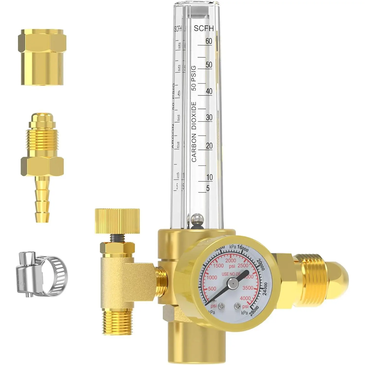 Welding Gas Regulator Flow Meter, Leak-Proof Argon CO2 Pressure Gauge with Universal Multi-Interface, Suitable for MIG TIG Welding Machines