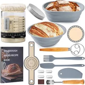 Sourdough Starter Kit, Sourdough Bread Baking Supplies, 40oz Sourdough Starter Jar, 9" Round & 10" Oval  Bread Proofing Baskets Set, Bread baking tools, bread Sling