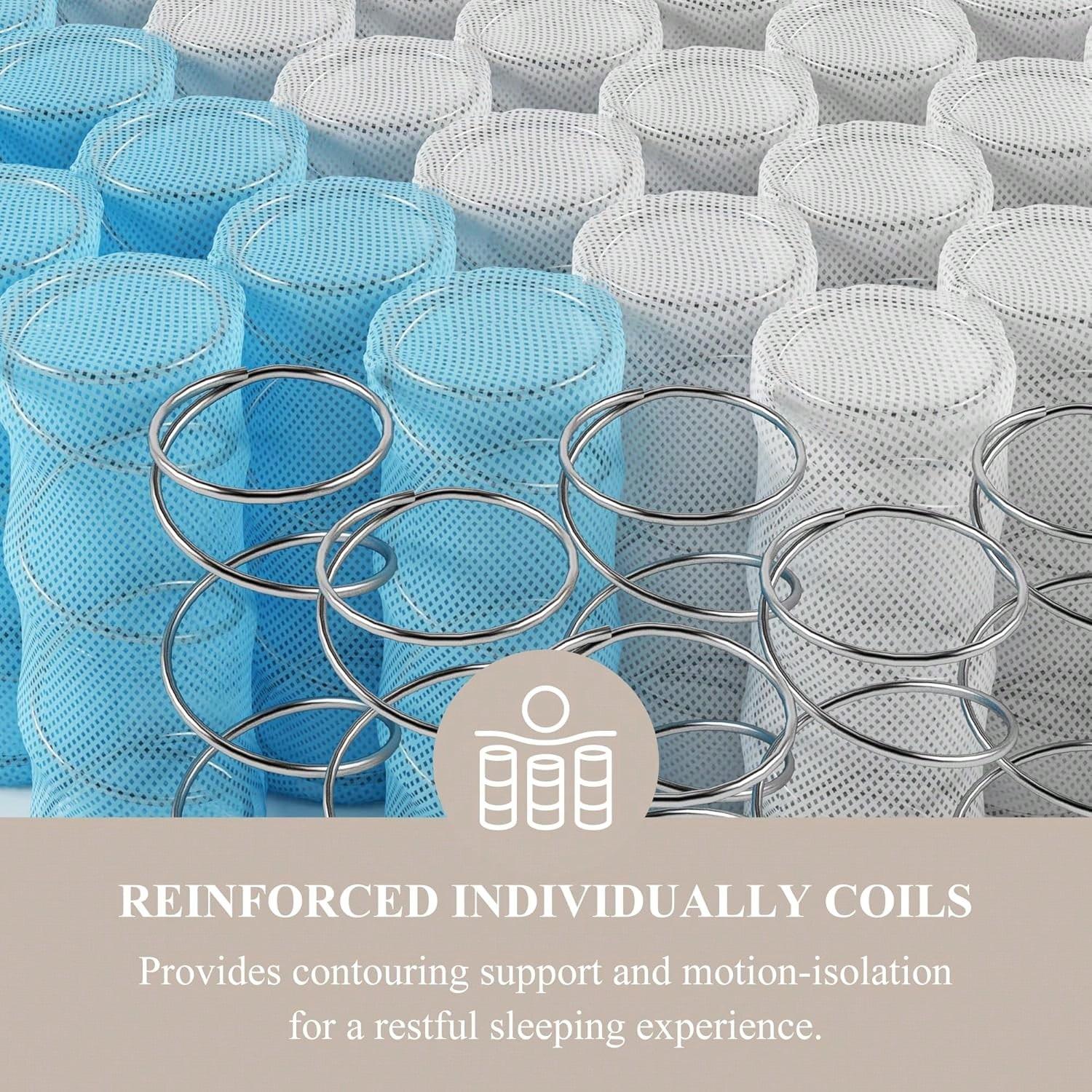 10"12"14" Queen Mattres Twin Full Queen King Size Bed Mattress In A Box, Hybrid Pocket Spring Breathable Cotton Layer Mattress For Motion Isolation & Silent Sleep, Lumbar Support & Pressure Relief, Medium Firm