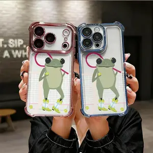 Cartoon tennis frog Phone Case for iPhone 17 AIR 17 PRO 16 PRO 15  PRO MAX  14 PLUS 13 PRO 12 11 series (silicone softshell) airbag anti-drop and shockproofmobile phone protective case, Accessories, Cellphone
