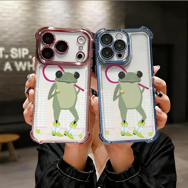 Cartoon tennis frog Phone Case for iPhone 17 AIR 17 PRO 16 PRO 15  PRO MAX  14 PLUS 13 PRO 12 11 series (silicone softshell) airbag anti-drop and shockproofmobile phone protective case, Accessories, Cellphone