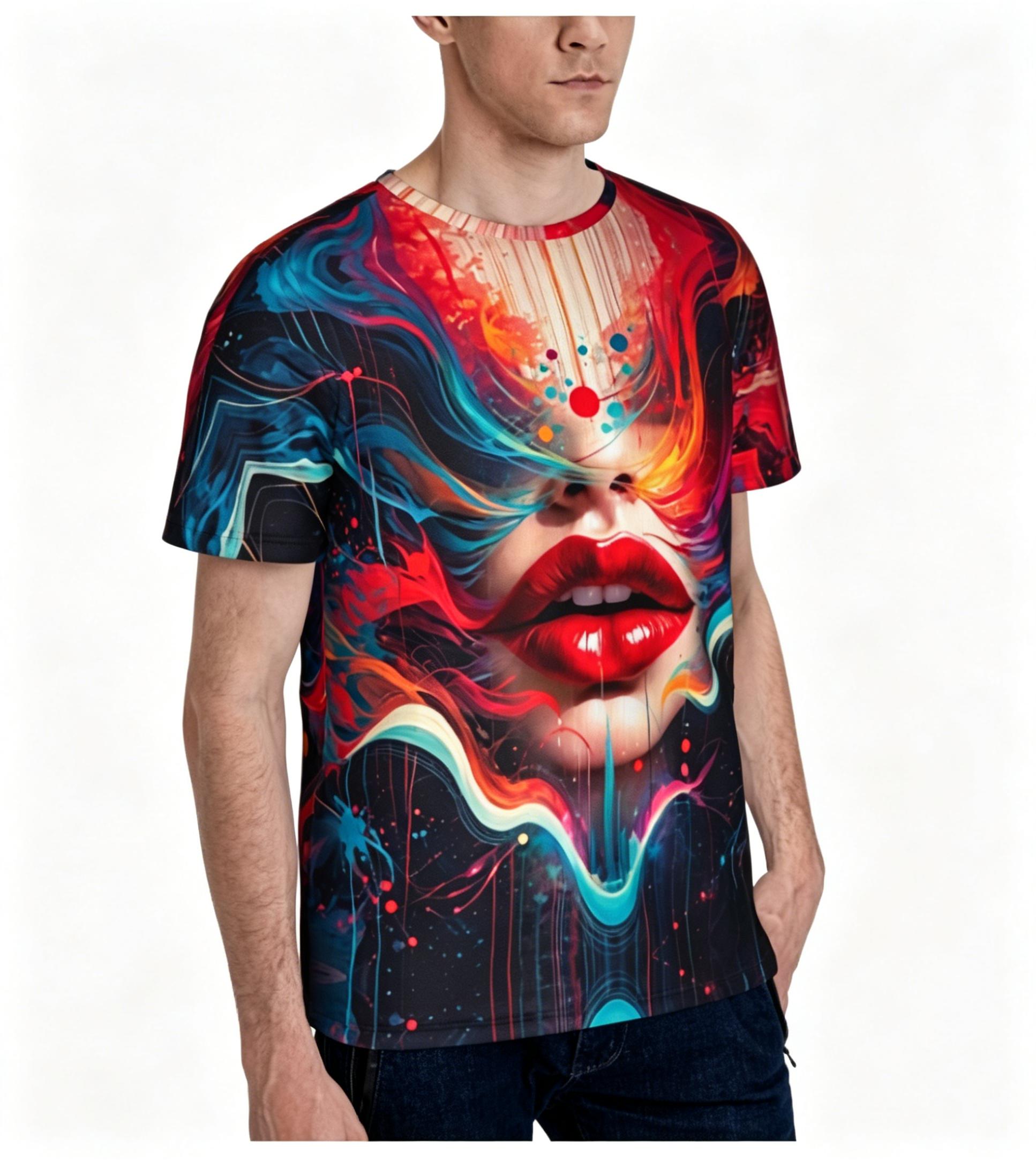 Abstract Art of Colorful Flame Lips Summer Full-Print Short-Sleeve 3D Printed T-Shirt Unisex Outdoor Comfortable Top Party Clothes Couple Pattern Gift for Friends