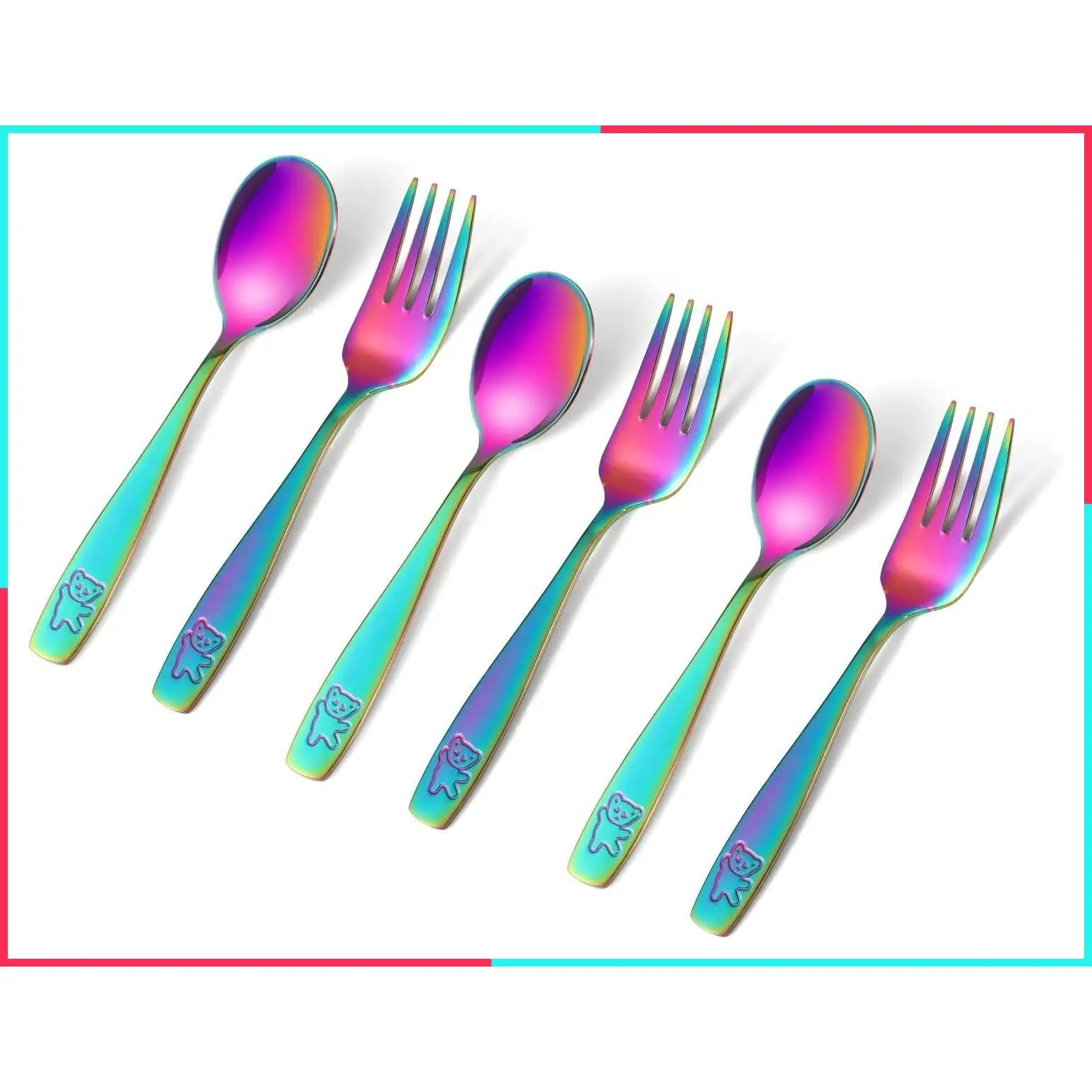 6-Piece Toddler Utensils Set, Rainbow Stainless Steel Fork and Spoon Silverware for Kids