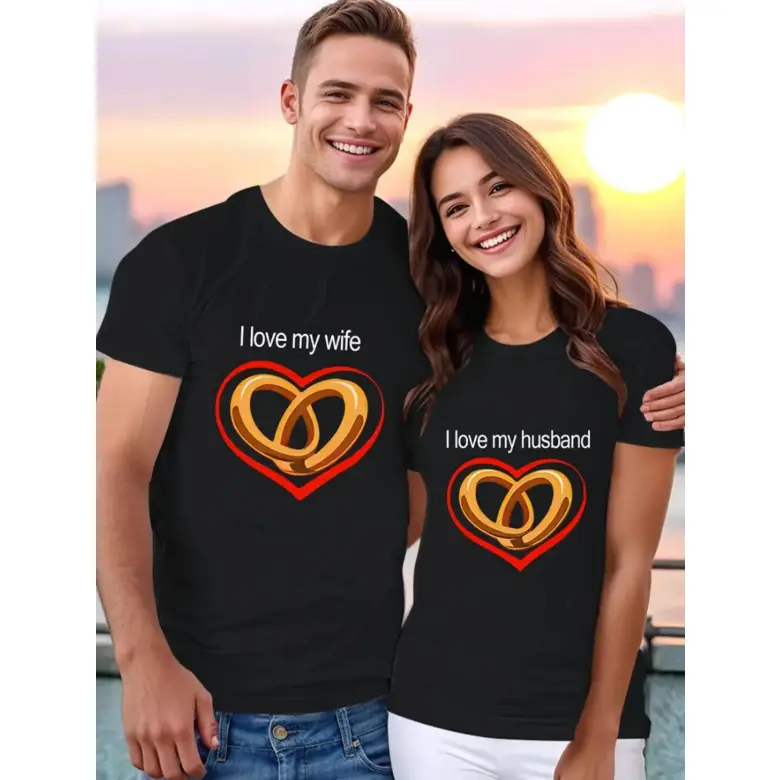 Men's & Women's Wifey-Hubby Matching Shortleeve T-Shirts, 100% Cotton Aesthetic Loungewear, Lightweight Comfy Breathable Casual Streetwear, Viral TikTok Outfit, Gift for Spouses, Shortsleeve, Vibe, Cute, Everyday, Clothes, Style