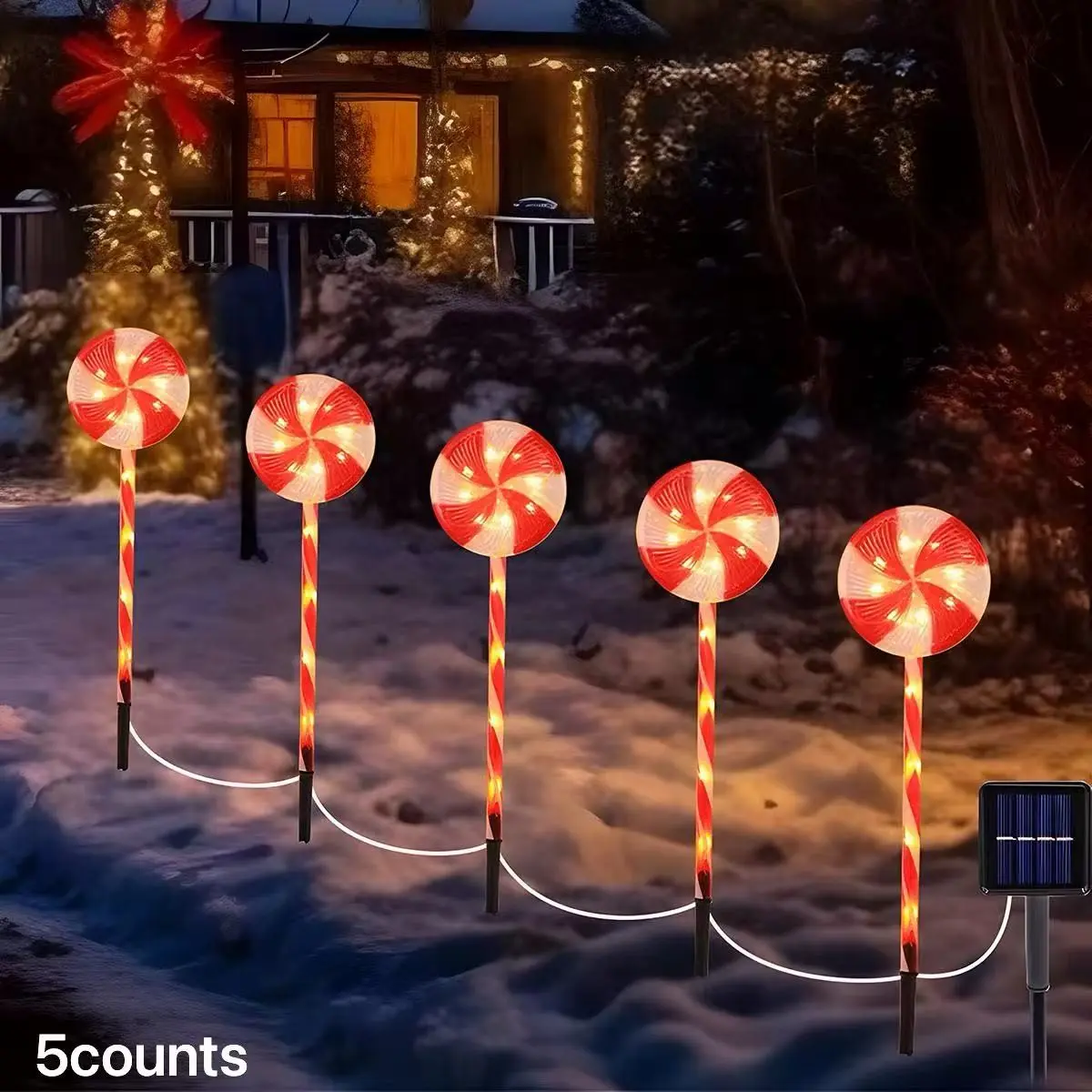 Solar Christmas Candy Cane Lawn Lights, Waterproof Outdoor Garden Decorations, Set of 5 Festive Holiday Lighting Accessories