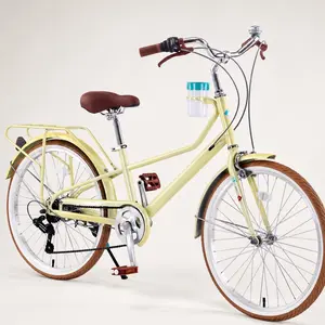 ARCH Women's 24 Inch Cruiser Bike 6 Speed Step-Through Commuter Bicycle with Rear Rack & Cup Holder Steel Frame City Bike Yellow for Adult Leisure Riding, Yellow Color Options, Steel Material, Product Dimensions: 24.80 W x 65.95 D x 38.54 H in