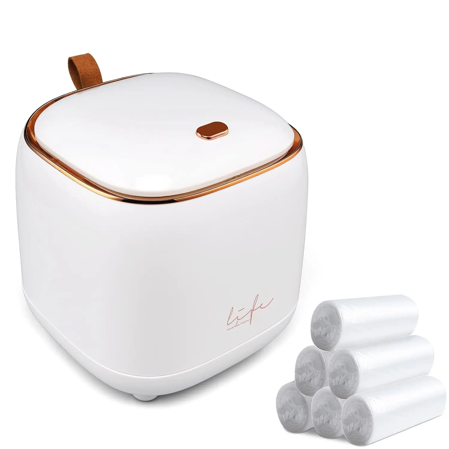 Mini Trash Can 1.6L/0.4 Gallon with Trash Bags 180 count,  Small Desktop Trash Bin with Lid, Countertop Mini Garbage Bin for , Office, Kitchen, Bedroom, Bathroom (White)